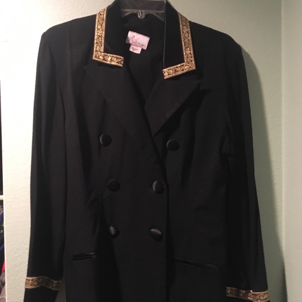 Double breasted black blazer satin lapel Gold Trim